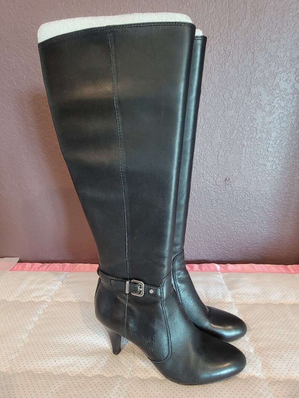 Antonio Melani Neena Black Leather Knee High Heeled Boots Size 8M